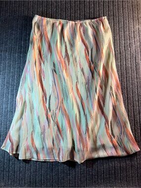 Y2K early 2000s New York & Company Abstract Midi Skirt Pastel Slip Skirt
